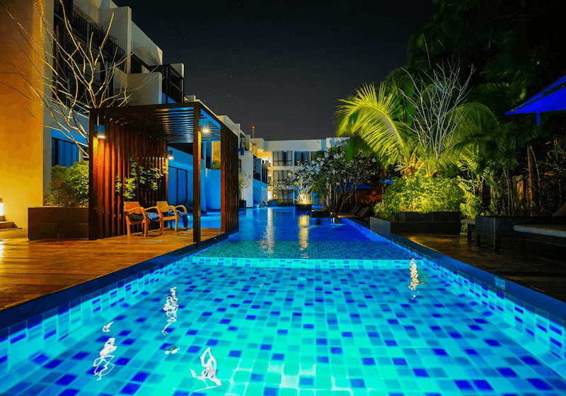 Night pool scene